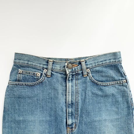 blue denim front slit skirt
