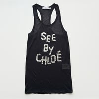 Chloe black silver logo sheer tank top
