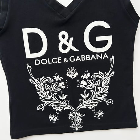 D&G black×white logo printed v neck tank top
