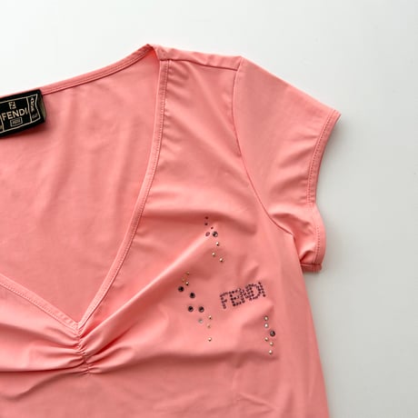 FENDI pink rhinestone gathered tops