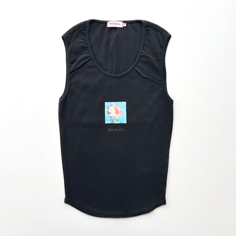 black flower printed tank top