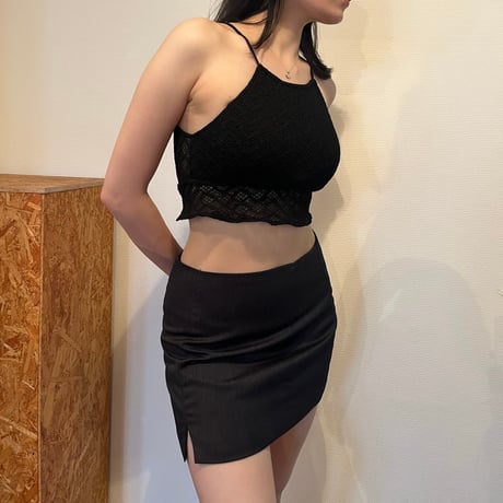 gray striped slit skirt (original item)