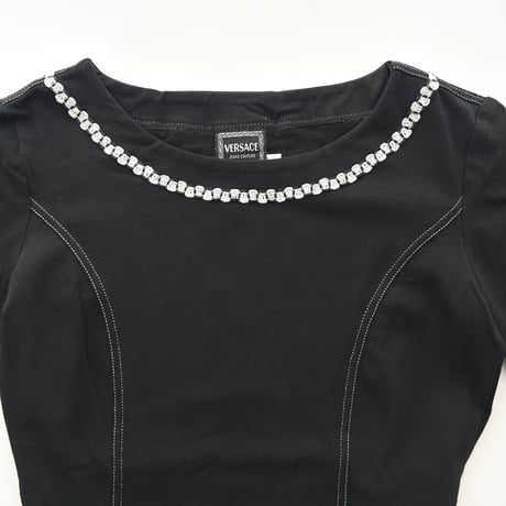 VERSACE black×white stitch tops