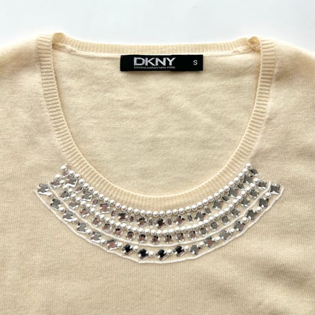 DKNY ivory rhinestone knit