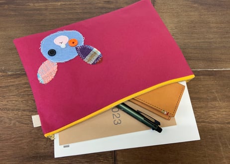 ＊手織り生地のヘンテコ動物さん＊帆布ポーチ