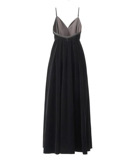 Type Velvet slit longskirt black dress