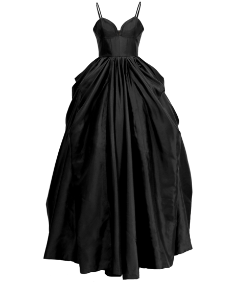 Black satin Volume drape dress