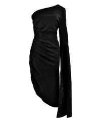 side gathered slit sleeve dress