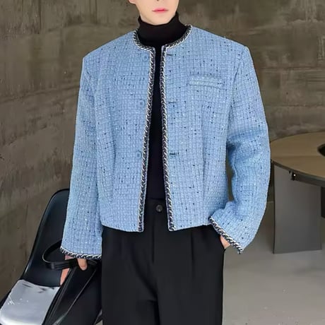 blue lame tweed jacket