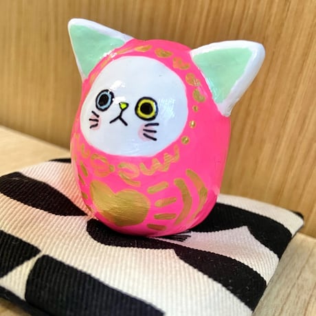 猫猫だるま【小】  蛍光ピンク