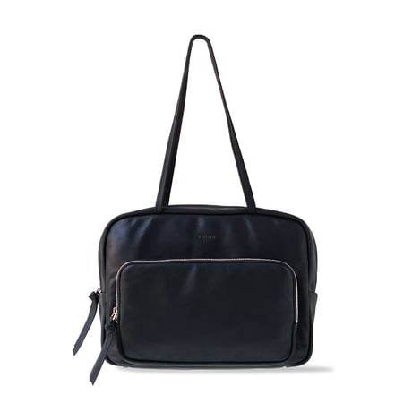 FOLNA ATTENTION ソフトレザーボストンM 牛革 ブラック 麻 綿 Folna ボストン バッグ 本革 ミニバッグ レディース トート 黒