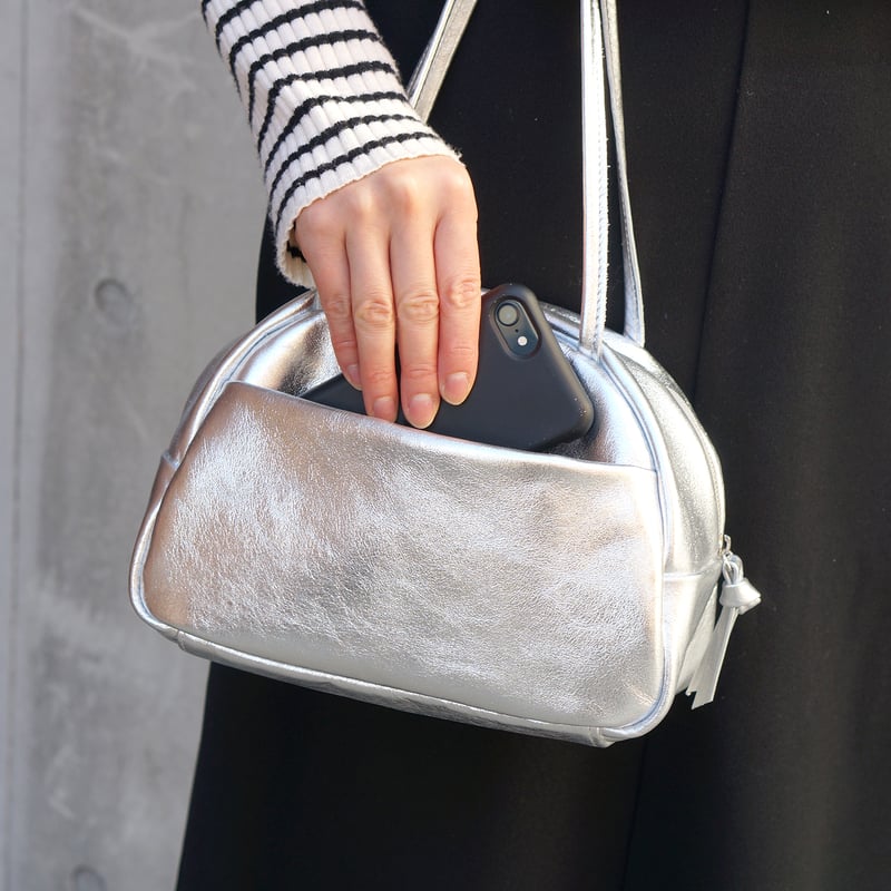 FOLNA シルバー ハンドバッグ フォイルボストンバッグ SS ボストンバッグ レディース シルバー S 本革 FOLNA フォルナ