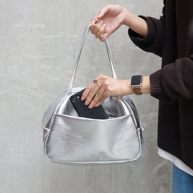 FOLNA シルバー ハンドバッグ フォイルボストンバッグ SS ボストンバッグ レディース シルバー S 本革 FOLNA フォルナ