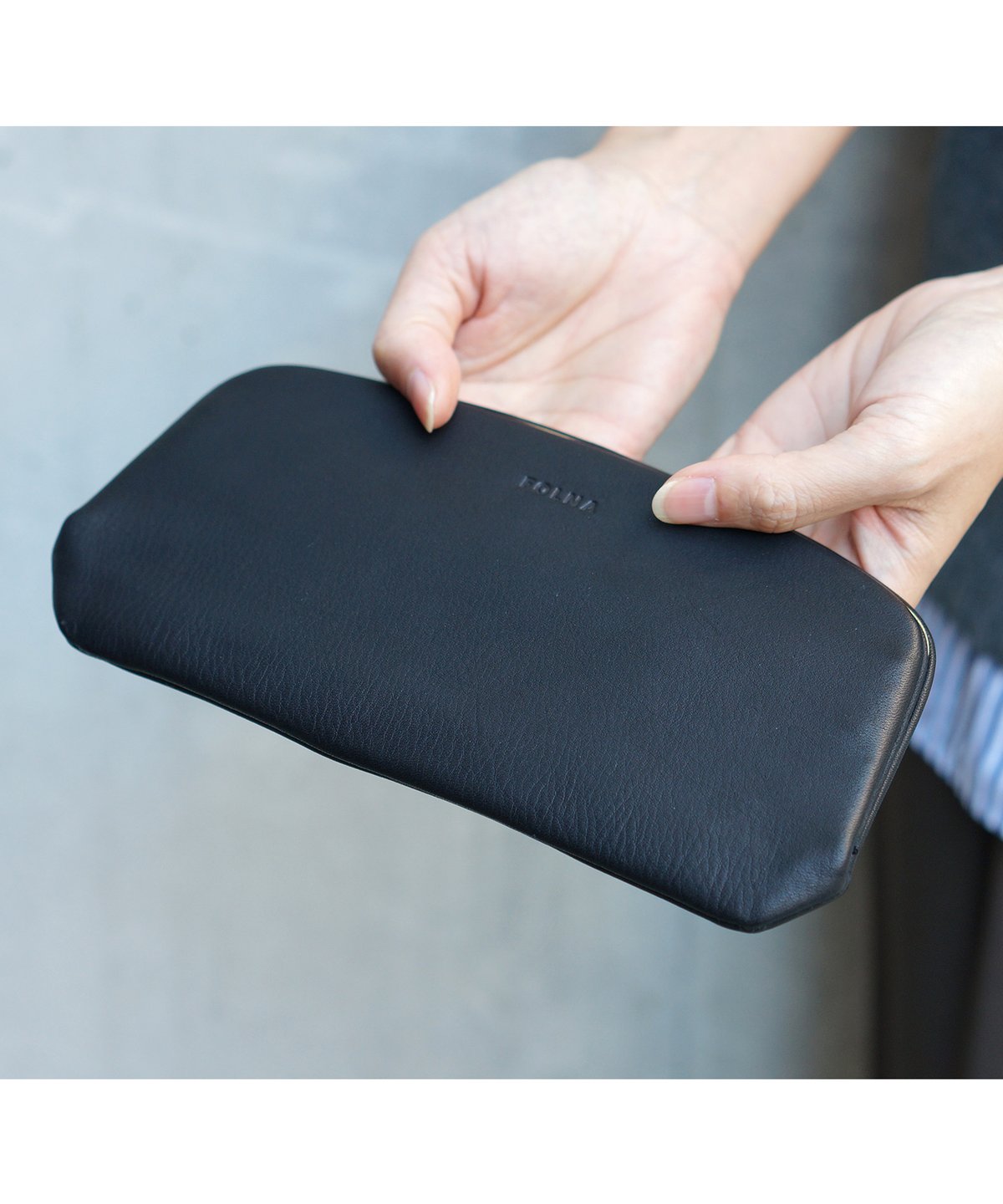 FOLNA RD ソフトレザー ロング天溝がま口 / No.2993878-A / BLACK