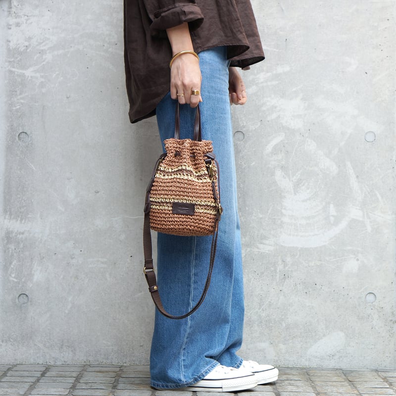 ペーパー 2WAY巾着ショルダーバッグ・2 COLORS(ボーダー) / Folna K765