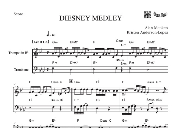 ♫楽譜「ディズニーメドレー」トランペット＆トロンボーン二重奏