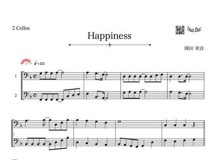 ♫楽譜「Happiness」チェロ二重奏［MM4］