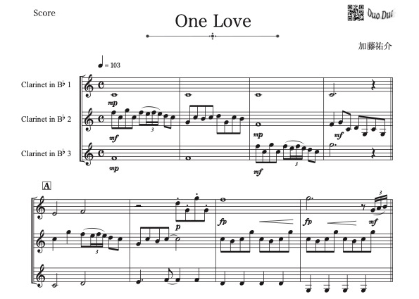 三重奏】「One Love」クラリネット三重奏 | DuoDuo【二重奏楽譜専門店】