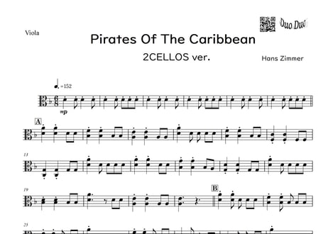 【完コピ】「Pirates Of The Caribbean／パイレーツ・オブ・カリビアン」2CELLOS ver.＜ヴァイオリン＆ビオラ二重奏＞【wakop版】