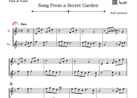 ♫楽譜「Song From a Secret Garden」フルート＆ヴァイオリン二重奏［MM3.3］