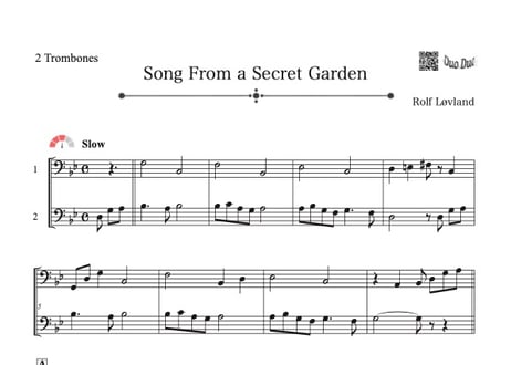 ♫楽譜「Song From a Secret Garden」トロンボーン二重奏［MM3.8］