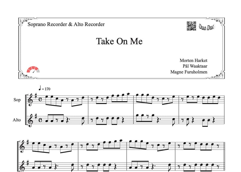 Take On Me」ソプラノリコーダー&アルトリコーダー二重奏［MM4