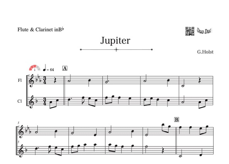 Jupiter／ジュピター」フルート&クラリネット二重奏［MM3] | DuoDuo