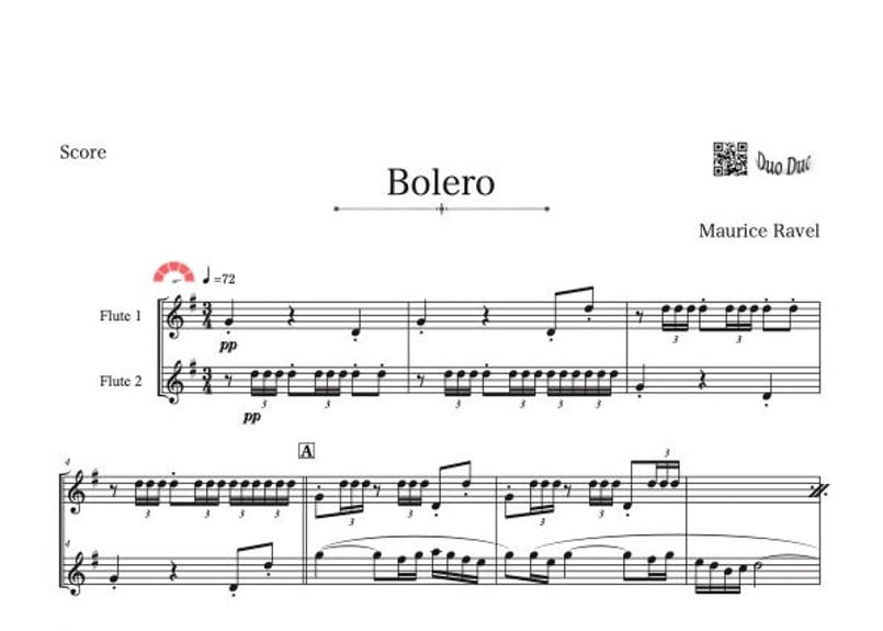 Bolero／ボレロ」フルート二重奏［MM5］パート譜付き【wakopアレンジ