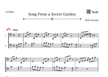 ♫楽譜「Song From a Secret Garden」チェロ二重奏［MM3.5］