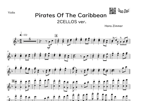 【完コピ】「Pirates Of The Caribbean／パイレーツ・オブ・カリビアン」2CELLOS ver.＜ヴァイオリン＆ビオラ二重奏＞【wakop版】