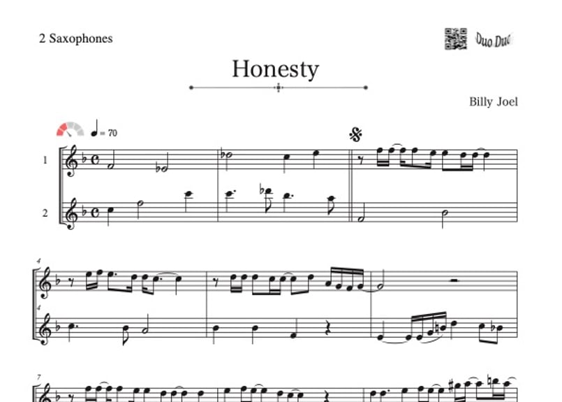 Honesty」アルトサックス二重奏[MM2⁺］ | DuoDuo【二重奏楽譜専門店】