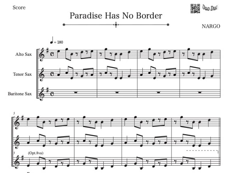 三重奏】「Paradise Has No Border」サックス三重奏（A,T,B) | D