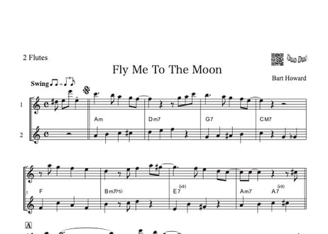 ♫楽譜「Fly Me To The Moon」フルート二重奏［Jazzシリーズ］