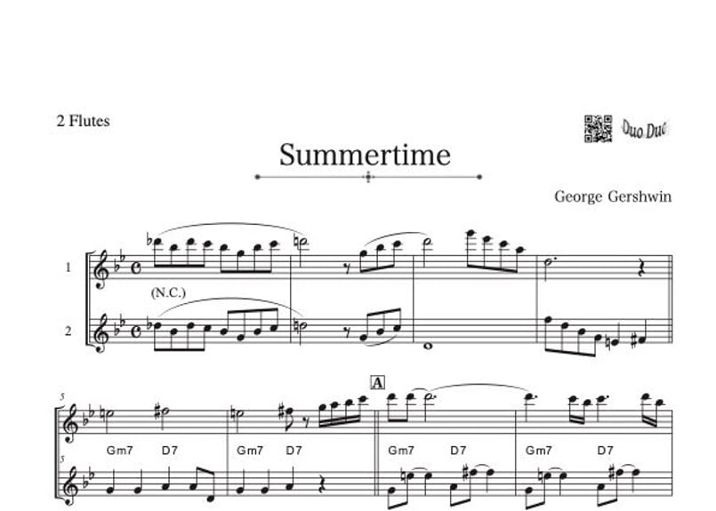 サマータイム」フルート二重奏［Jazzシリーズ］ | DuoDuo【二重奏楽譜