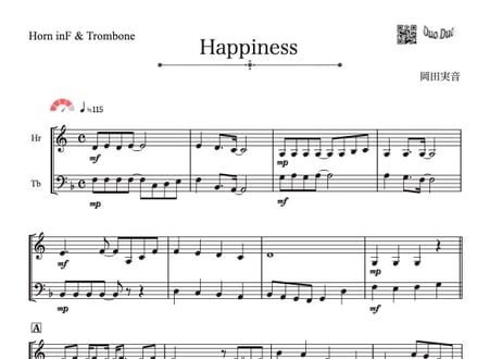 ♫楽譜「Happiness」ホルン&トロンボーン二重奏［MM4.5］