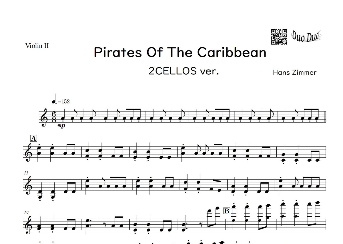 輸入譜Johann Pezel SixPieces for BrassChoir 完コピ】「Pirates Of The Caribbean／パイレーツ・オブ・カリビアン」2