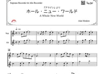 ♫楽譜「ホールニューワールド」ソプラノリコーダー＆アルトリコーダー二重奏［MM4.8］