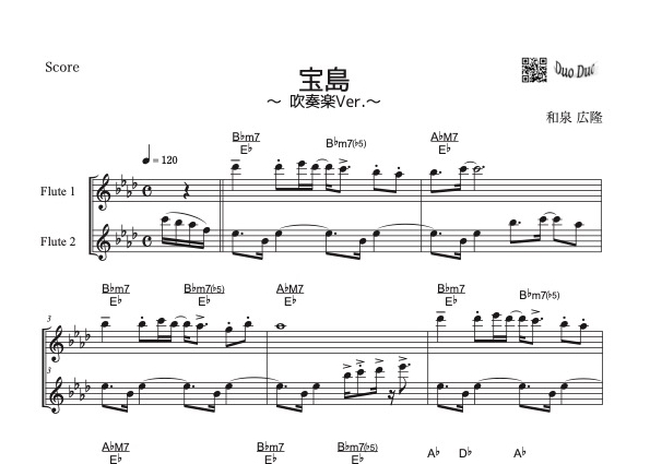 宝島（吹奏楽Ver.)」フルート二重奏［Jazzシリーズ］ | DuoDuo【二重奏