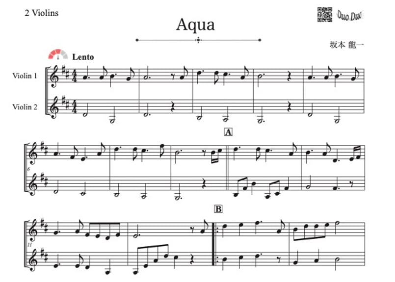 楽譜 CYLTURE CLUB その他2冊 ♫楽譜「Aqua」ヴァイオリン二重奏［MM3］ | DuoDuo【二重奏楽譜専門店】