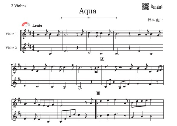 ♫楽譜「Aqua」ヴァイオリン二重奏［MM3］ | DuoDuo【二重奏楽譜専門店】