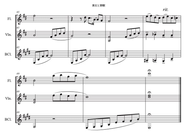 三重奏】「美女と野獣」フルート＆バイオリン＆バスクラ三重奏