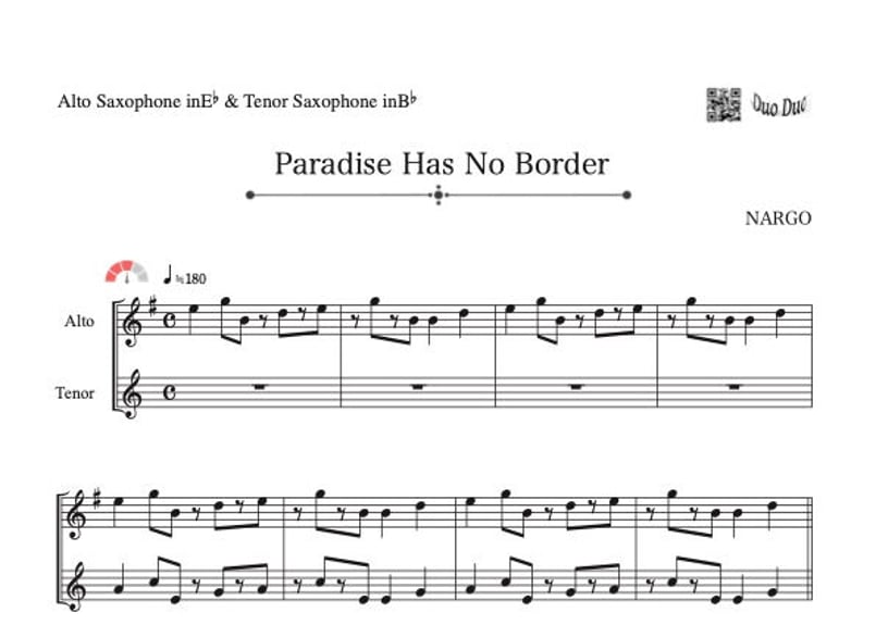 Paradise Has No Border」アルトサックス＆テナーサックス二重奏