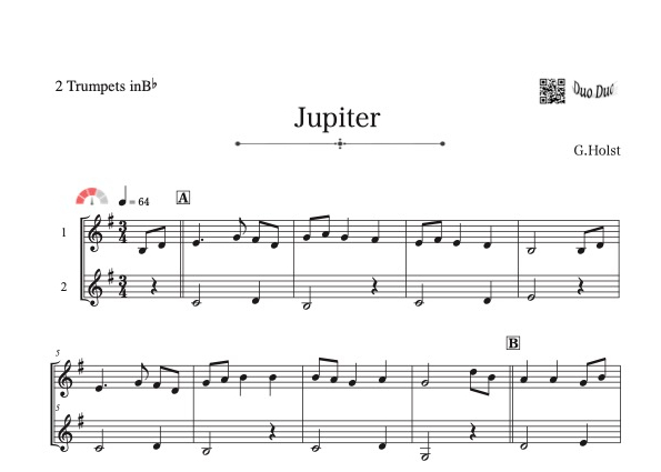 Jupiter／ジュピター」トランペット二重奏［MM3] | DuoDuo【二重奏楽譜