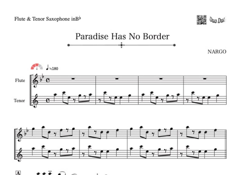 Paradise Has No Border」フルート＆テナーサックス二重奏［MM3］ |