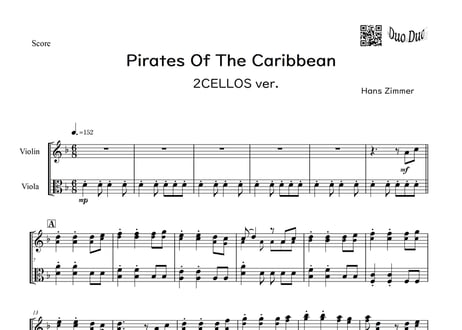 【完コピ】「Pirates Of The Caribbean／パイレーツ・オブ・カリビアン」2CELLOS ver.＜ヴァイオリン＆ビオラ二重奏＞【wakop版】
