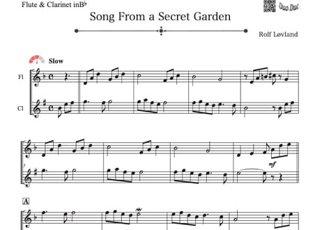 ♫楽譜「Song From a Secret Garden」フルート＆クラリネット二重奏［MM3］
