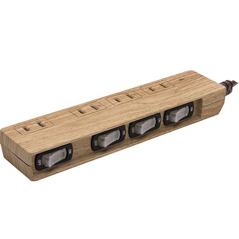 Natural Wood Tap AC4個⼝ 1.5m 2m スイッチ付 電源タップ Far