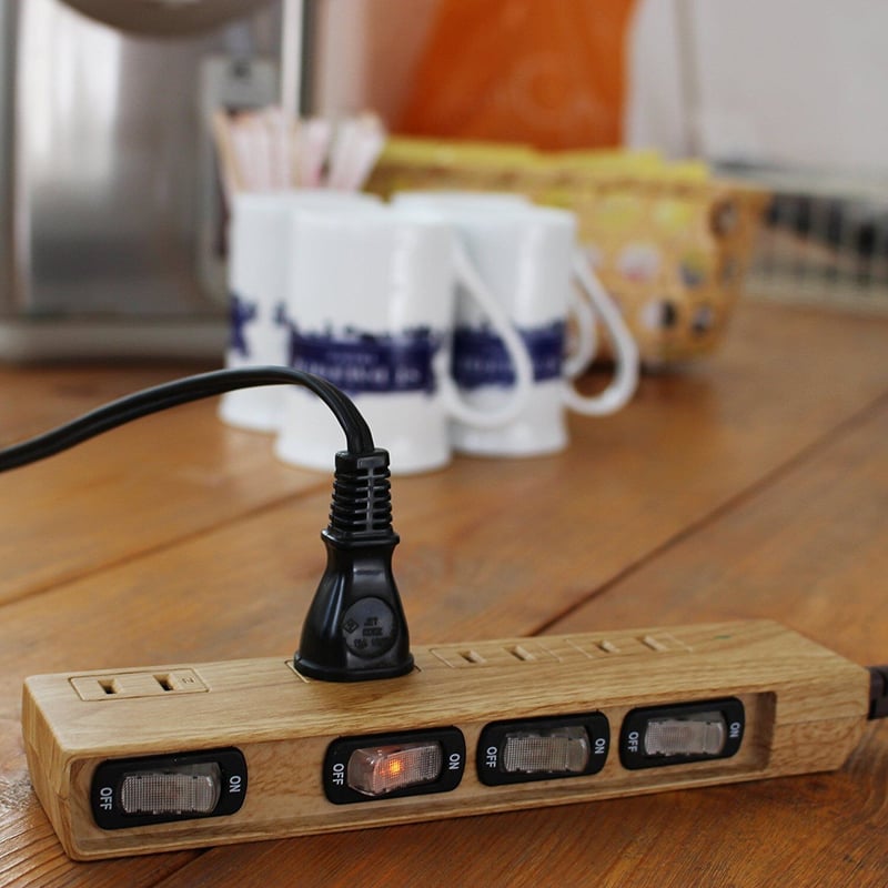 Natural Wood Tap AC4個⼝ 1.5m 2m スイッチ付 電源タップ Far