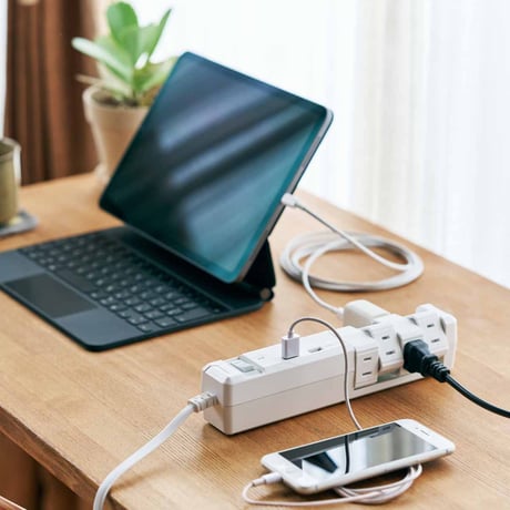 【USB-C付き木目調登場！】TAPKING USB 3.4A TYPE-A 2ポート TYPE-C 1ポート 回転式AC8個口 1m(ホワイト）/1.8m(ベージュウッド)