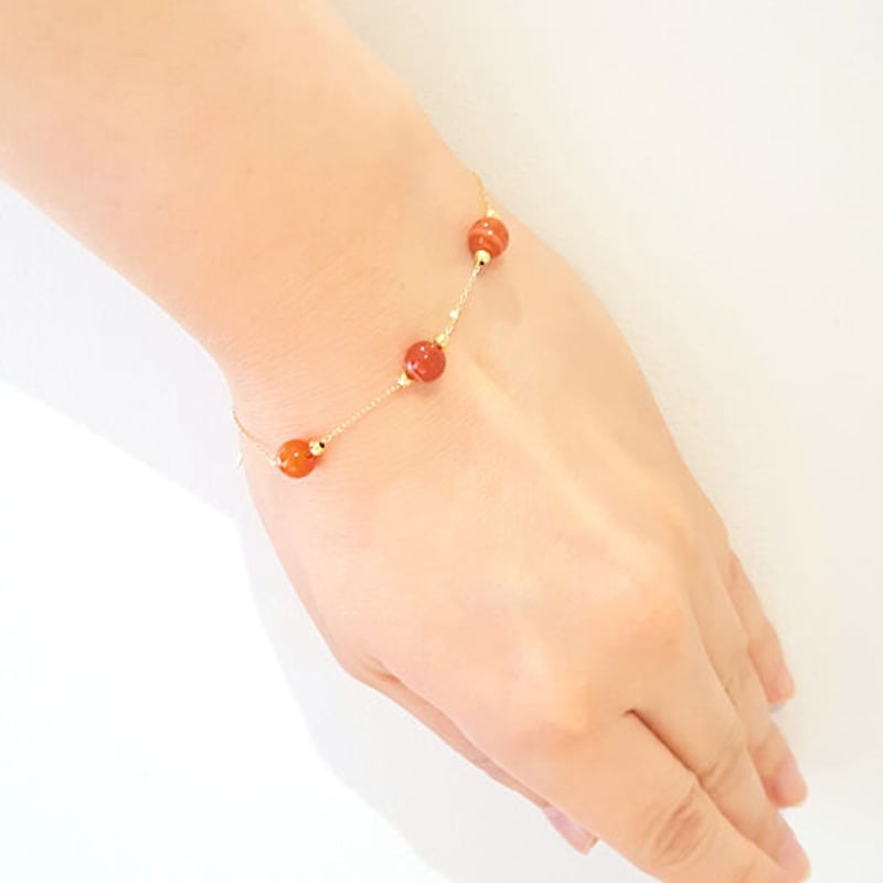 K18 スライドピンチェーン 天然石ブレスレット サードオニキス 最長